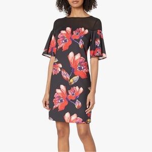 Trina Turk Black Bold Floral Sheer Top Dress Size 8 NEW